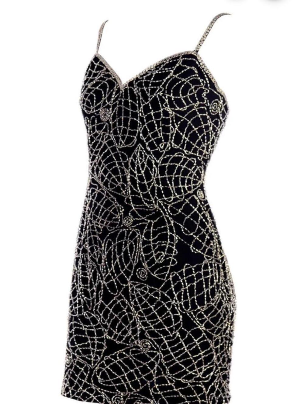 Vintage Nite Line Black Beaded bodycon Dress Size 6/8